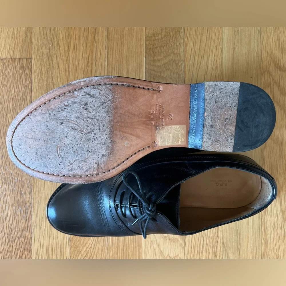 A.P.C. Black Leather Lace-Up Derbies